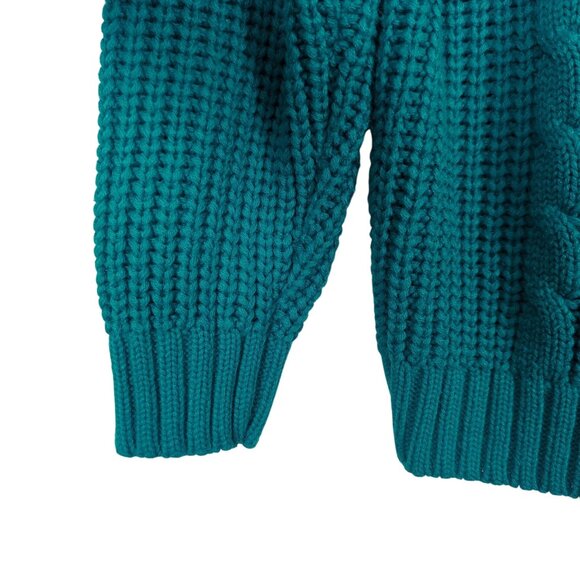 Vintage 80s Ellemmenno Sweater Teal Size M Cable Knit Mock Neck Acrylic - Picture 4 of 14